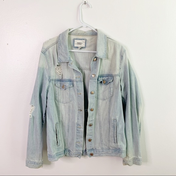 Forever 21 Jackets & Blazers - F21 Acid Wash Distressed Oversize Jean Jacket
